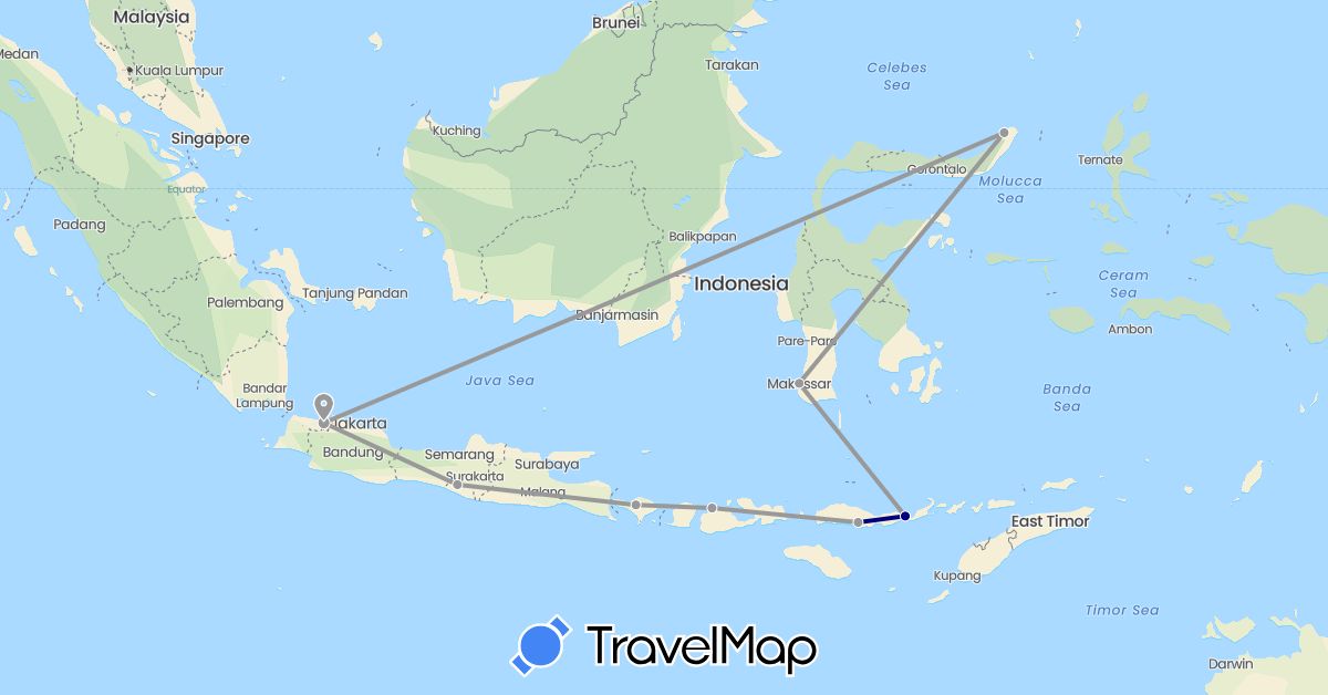 TravelMap itinerary: driving, plane in Indonesia (Asia)