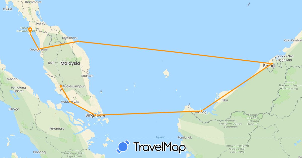 TravelMap itinerary: driving, hitchhiking in Brunei, Malaysia, Singapore (Asia)